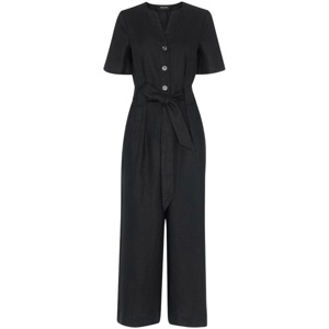 Whistles Black Fiona Linen Button Jumpsuit